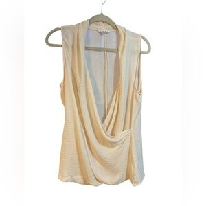 Cabi Lola Womens Cream Blouse Faux Wrap Draping Cowl Neck Sleeveless Sz L Preppy